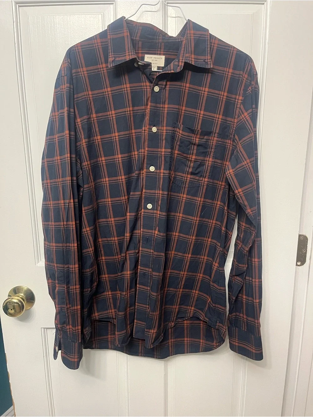 J. Crew Navy and Rust Plaid Button-Down Shirt